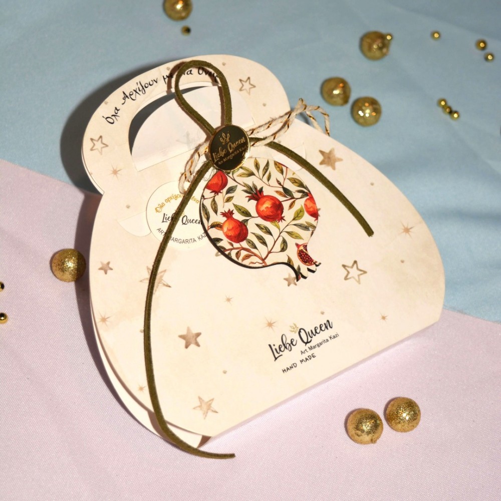 Γούρι Ρόδι  κρεμαστό ξύλινο ιβουάρ με σχέδιο ρόδια  και κορδόνια