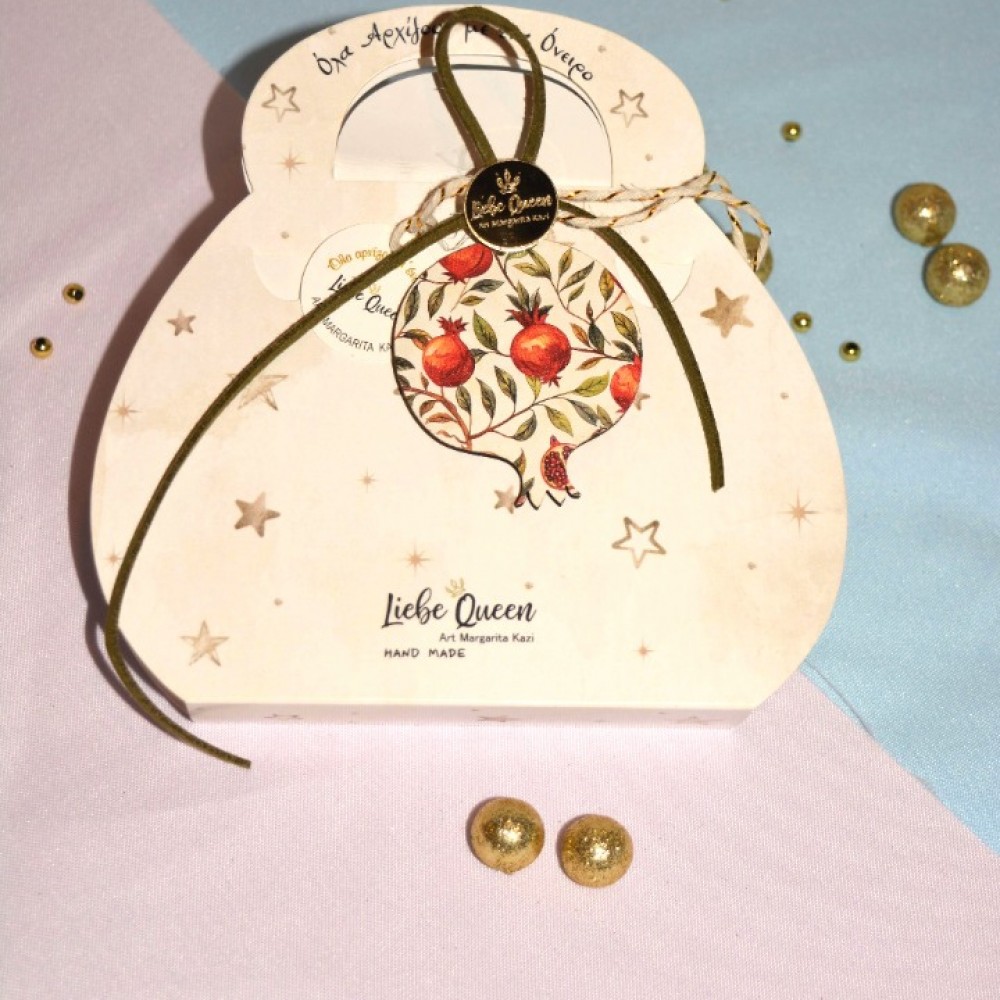 Γούρι Ρόδι  κρεμαστό ξύλινο ιβουάρ με σχέδιο ρόδια  και κορδόνια