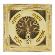 Γούρι επιτοίχιο φωτιζόμενο καδράκι - Δέντρο Ζωής ευχές ξύλινο 12x3.5x12