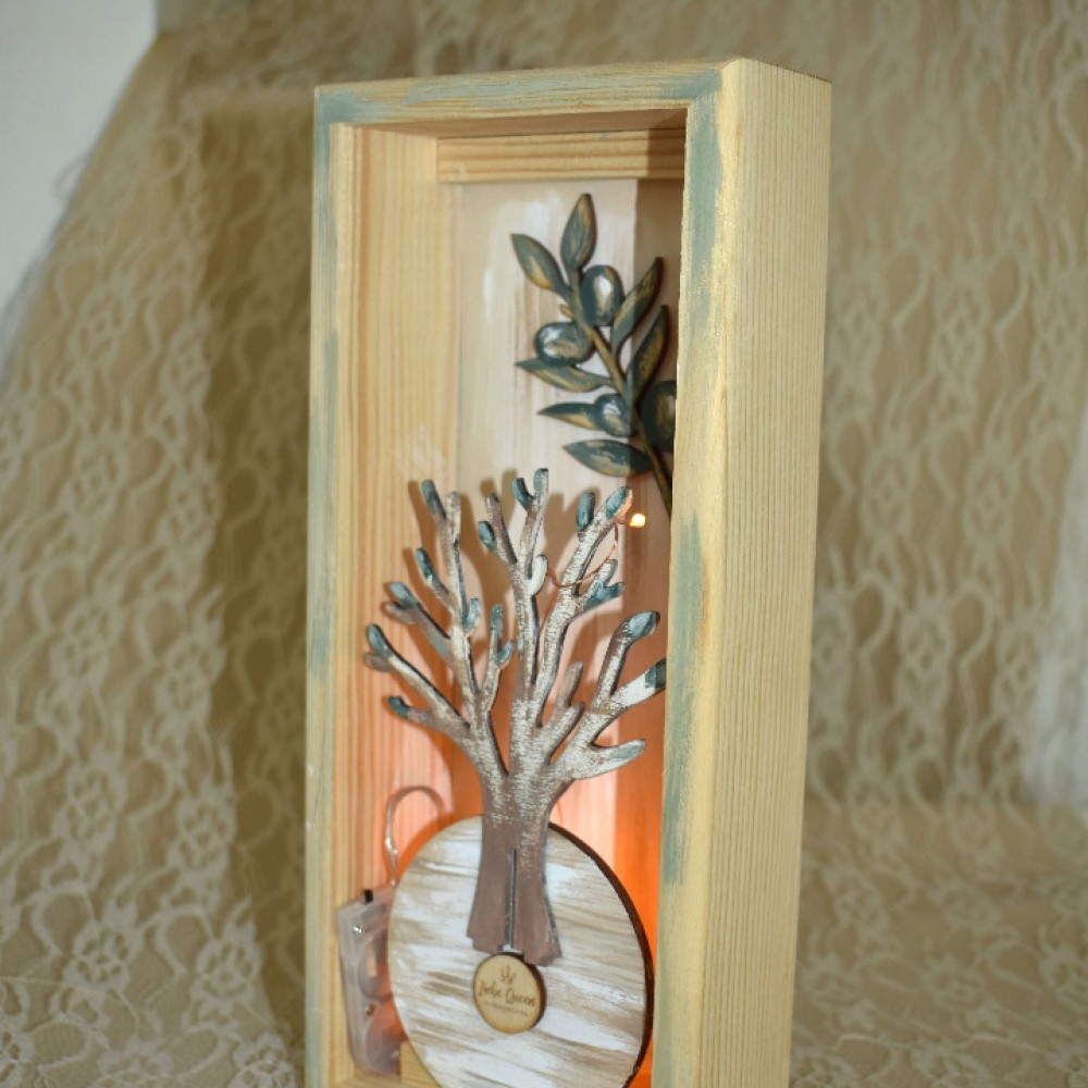 Γούρι επιτοίχιο φωτιζόμενο καδράκι - Δέντρο Ζωής ξύλινο 12.5x3.5x15