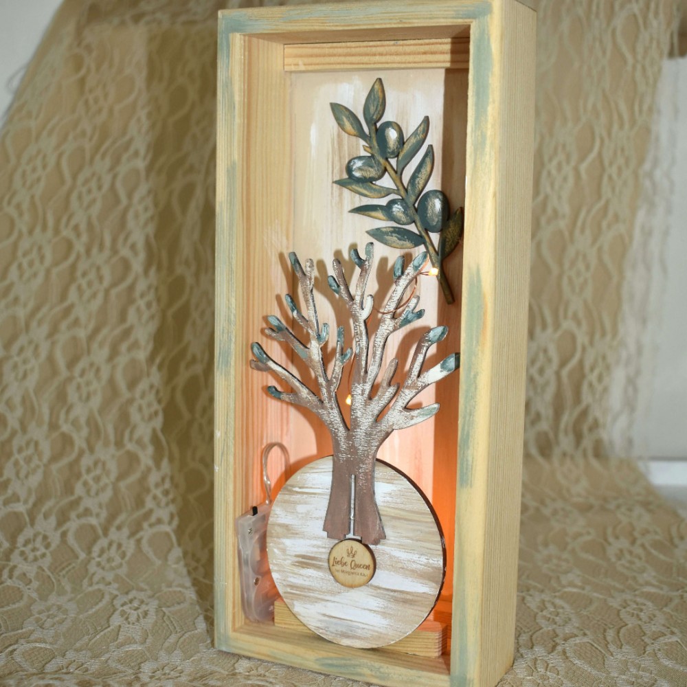 Γούρι επιτοίχιο φωτιζόμενο καδράκι - Δέντρο Ζωής ξύλινο 12.5x3.5x15