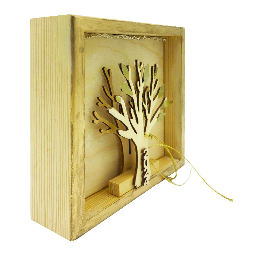 Γούρι επιτοίχιο καδράκι - Δέντρο Ζωής ξύλινο χρυσό 14.5x4x14.5