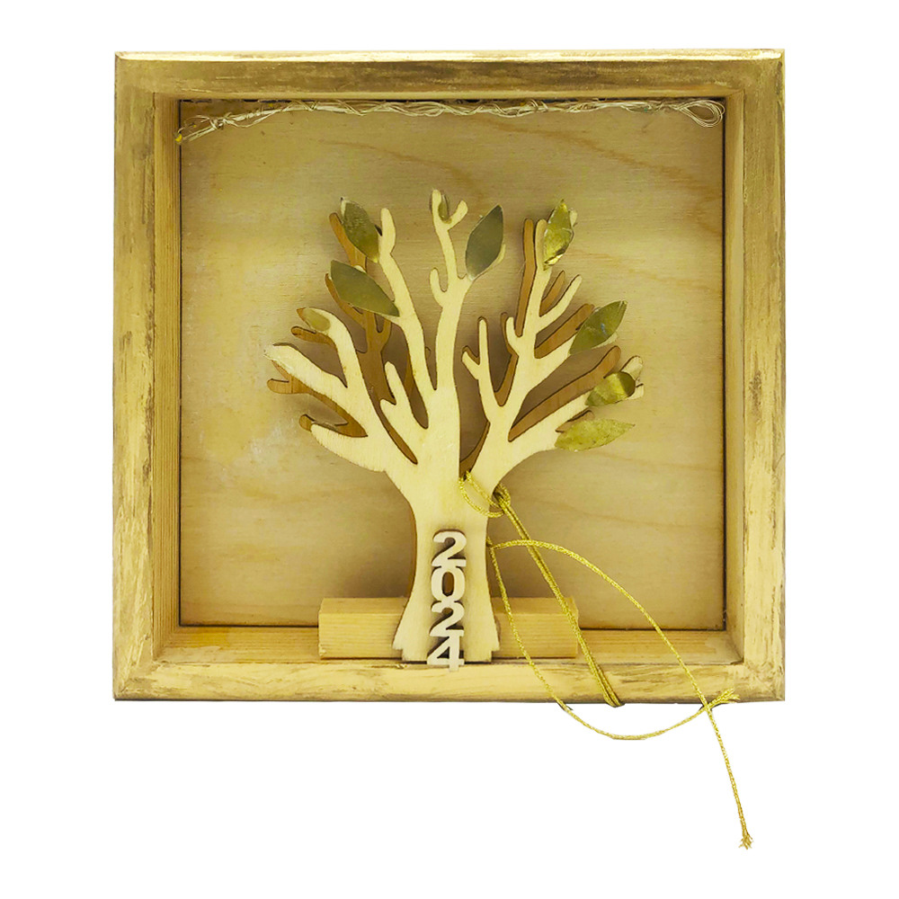 Γούρι επιτοίχιο καδράκι - Δέντρο Ζωής ξύλινο χρυσό 14.5x4x14.5