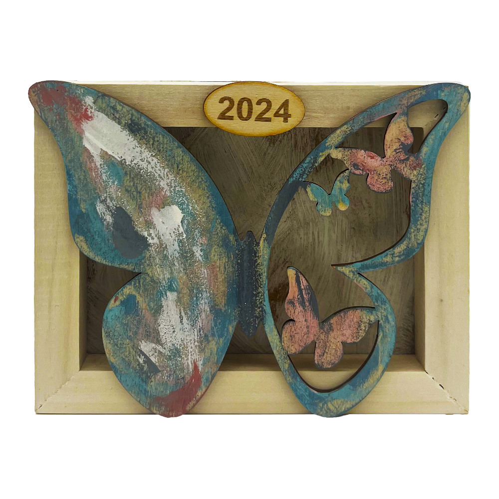Γούρι επιτοίχιο φωτιζόμενο καδράκι - Πεταλούδα γαλάζια 15x3.5x12