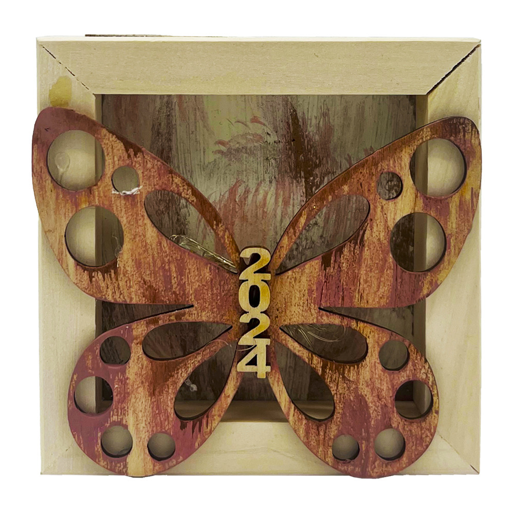 Γούρι επιτοίχιο φωτιζόμενο καδράκι - Πεταλούδα ροζ 12x3.5x12