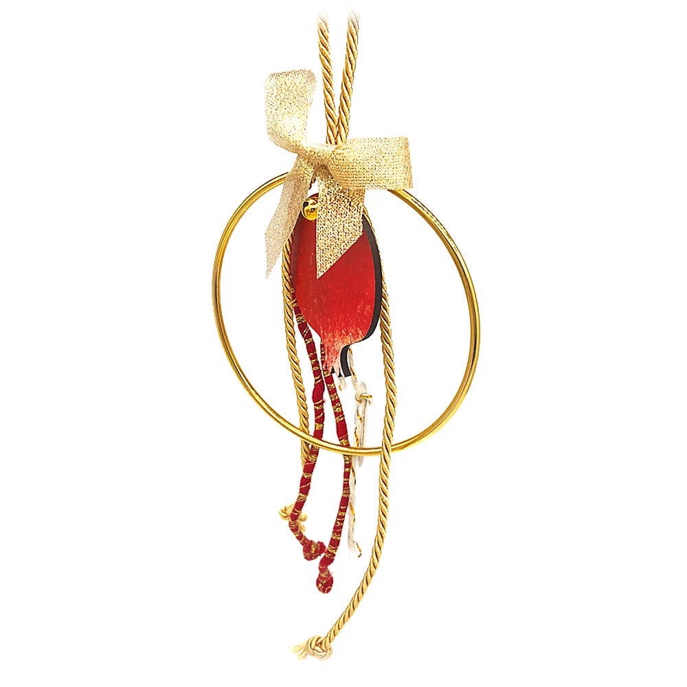 Γούρι ρόδι ξύλινο μικρό κόκκινο σε κρίκο