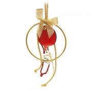 Γούρι ρόδι ξύλινο μικρό κόκκινο σε κρίκο