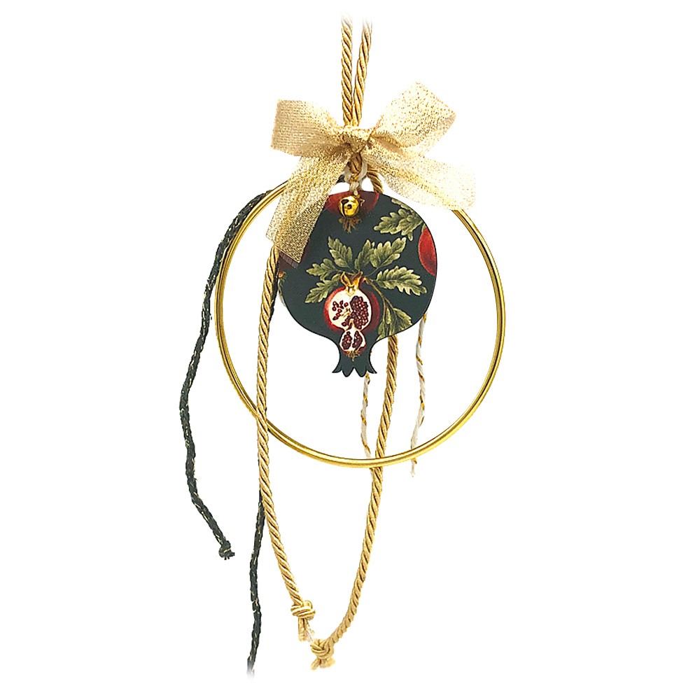 Γούρι ρόδι ξύλινο μικρό μαύρο με σχέδιο ρόδι ανοιγμένο σε κρίκο