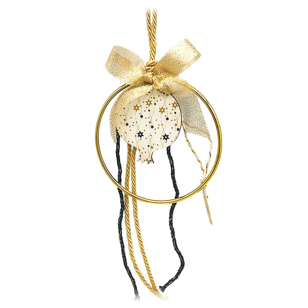 Γούρι ρόδι ξύλινο μικρό λευκό σε κρίκο