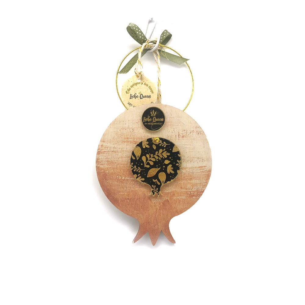 Γούρι ξύλινο ρόδι τερακότα με πλεξιγκλάς χρυσό 