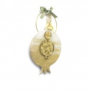 Γούρι ξύλινο ρόδι κίτρινο με πλεξιγκλάς χρυσό