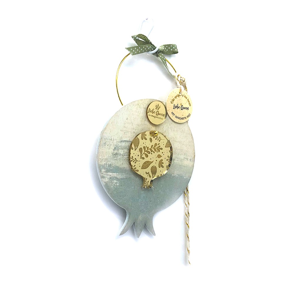 Γούρι ξύλινο ρόδι βεραμάν με πλεξιγκλάς χρυσό 