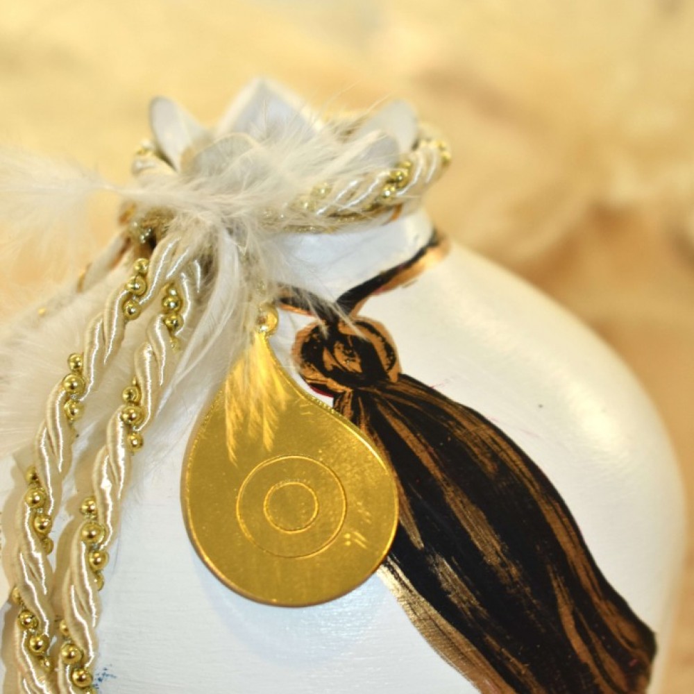 Γούρι Ρόδι κεραμικό λευκό με μάτι μεγάλο 12x9.5