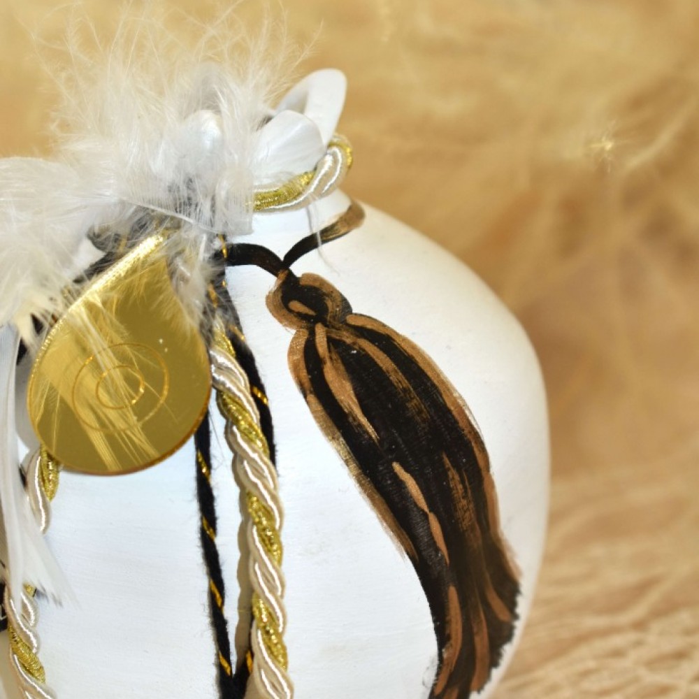 Γούρι Ρόδι κεραμικό λευκό με μάτι μεσαίο 9x9.5