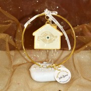 Γούρι σπιτάκι με μάτι από σμάλτο με κρίκο σε βότσαλο