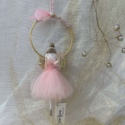 Γούρι νεράιδα αστέρι με ροζ φόρεμα σε κρίκο