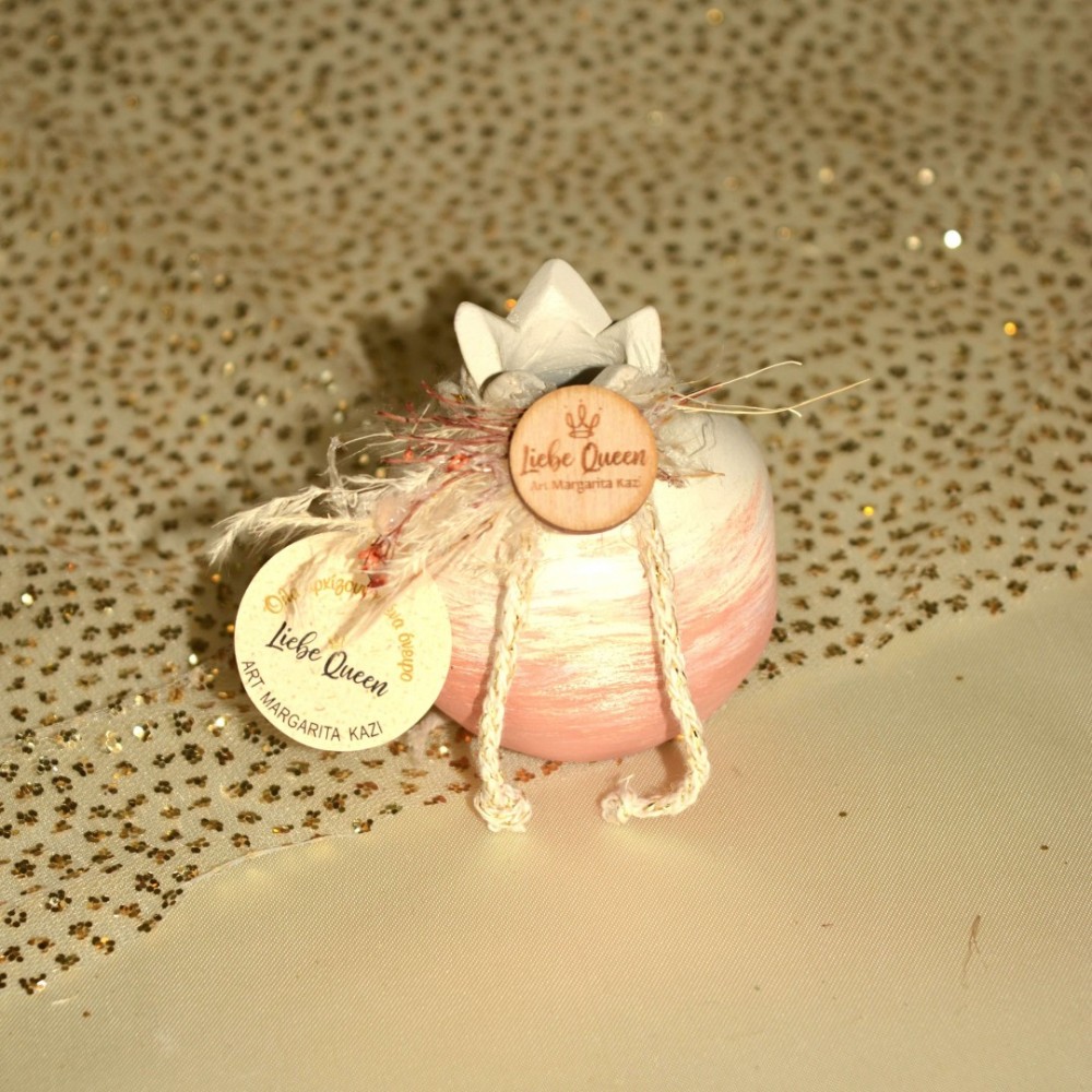 Γούρι Ρόδι κεραμικό με τεχνοτροπία και pampas τερακότα μικρό 5.5x7