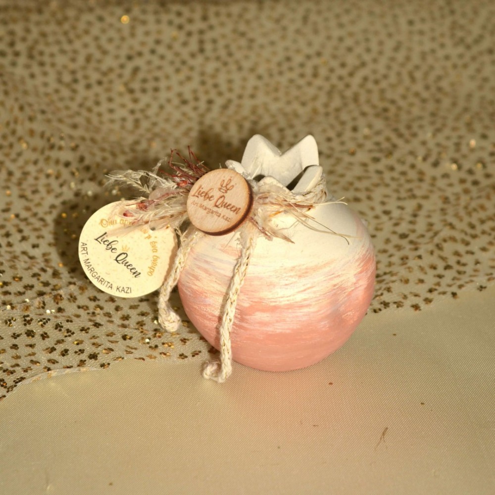 Γούρι Ρόδι κεραμικό με τεχνοτροπία και pampas τερακότα μικρό 5.5x7