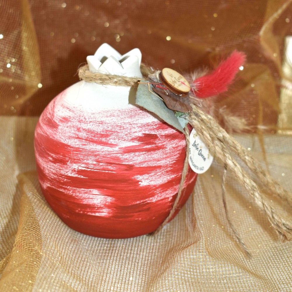 Γούρι Ρόδι κεραμικό κόκκινο μεγάλο pampas 12x9.5