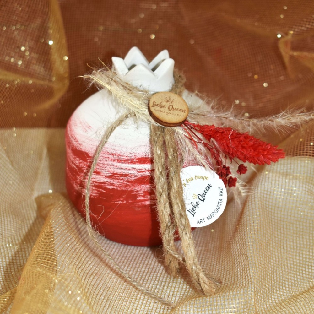 Γούρι Ρόδι κεραμικό κόκκινο μεσαίο pampas 9x9.5