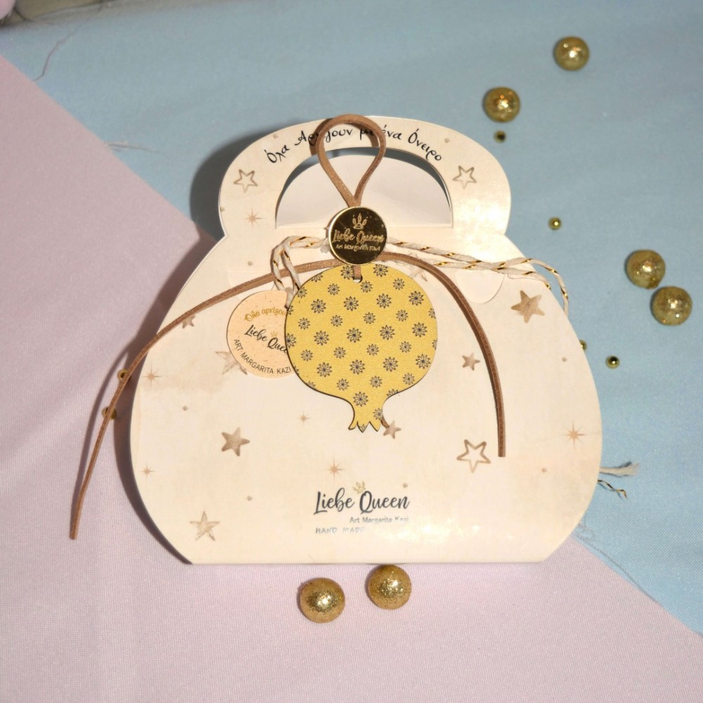 Γούρι Ρόδι κίτρινο κρεμαστό ξύλινο με σχέδιο και κορδόνια