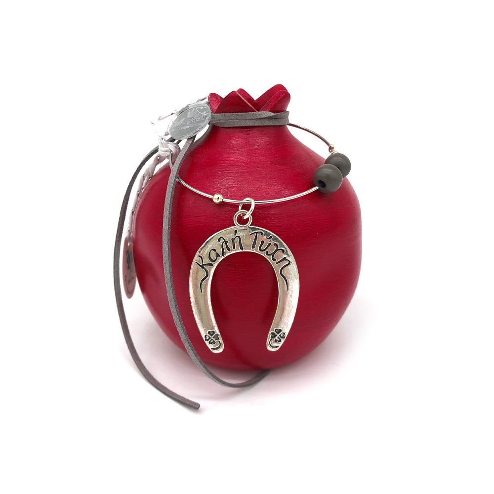 Γούρι Ρόδι κεραμικό μεγάλο κόκκινο με πέταλο 12x9.5