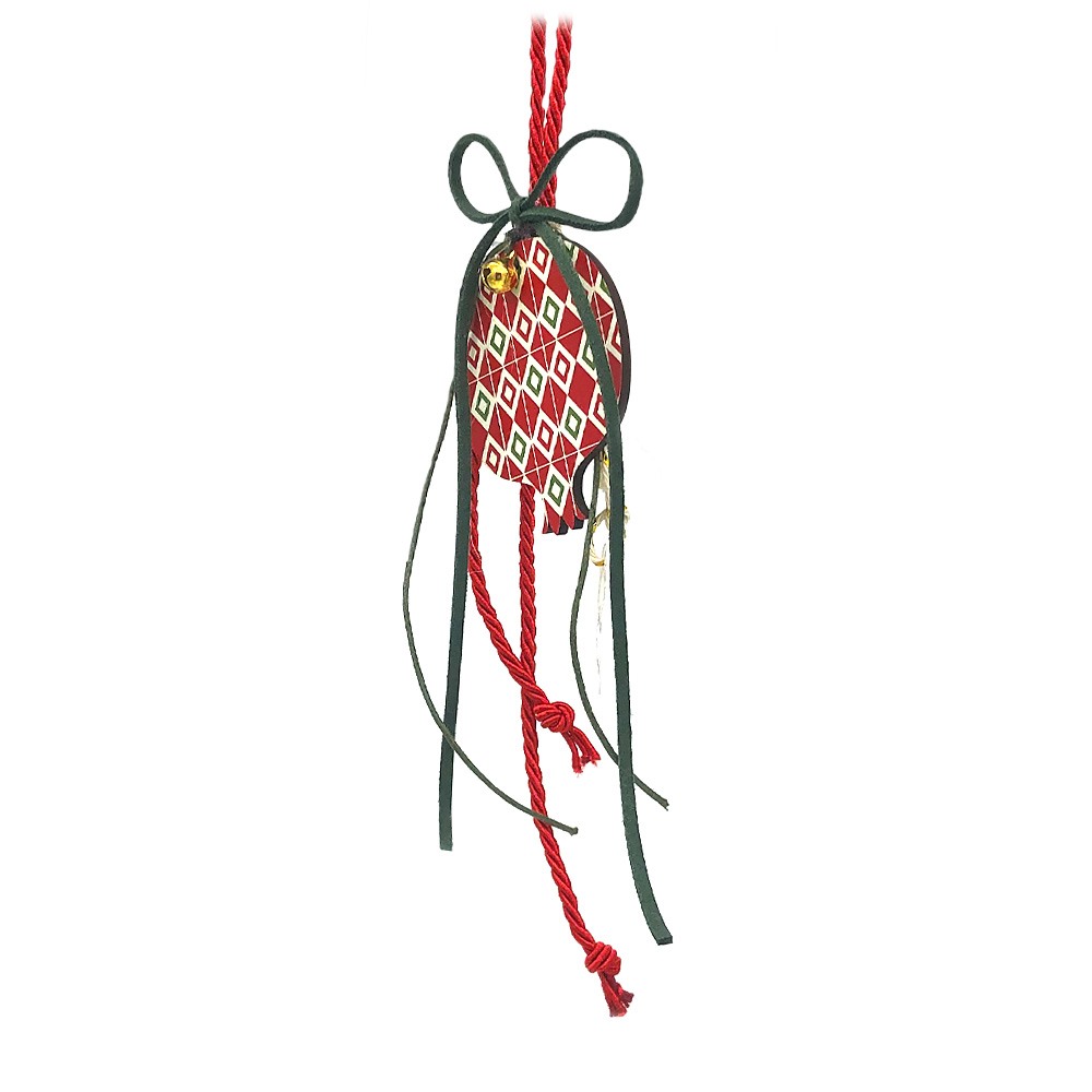 Γούρι ρόδι ξύλινο μικρό κόκκινο καρό