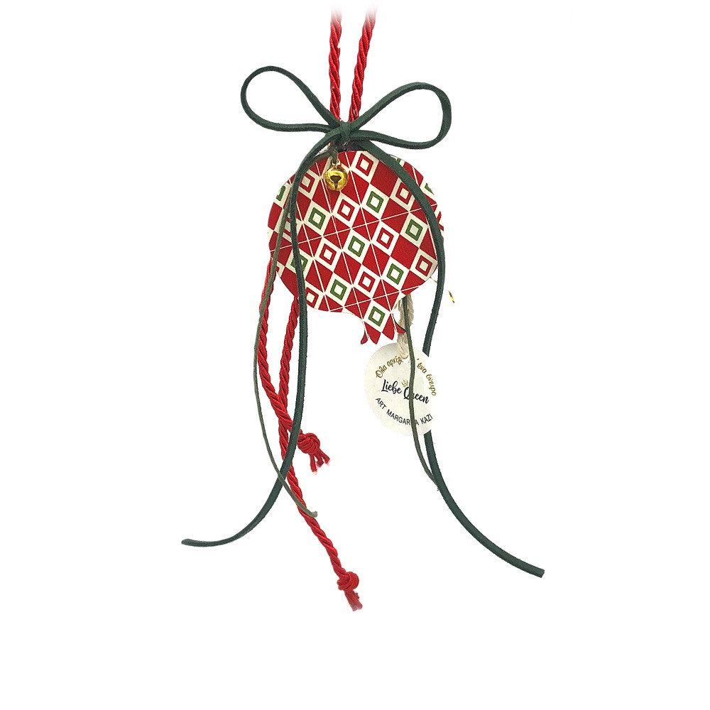 Γούρι ρόδι ξύλινο μικρό κόκκινο καρό