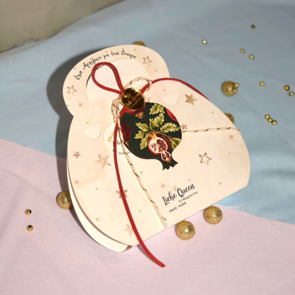 Γούρι Ρόδι μαύρο κρεμαστό ξύλινο με σχέδιο ανοιγμένο ρόδι και κορδόνια