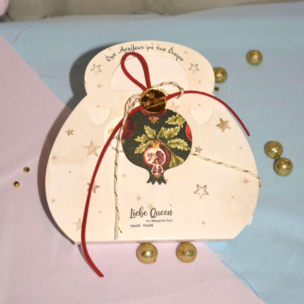 Γούρι Ρόδι μαύρο κρεμαστό ξύλινο με σχέδιο ανοιγμένο ρόδι και κορδόνια