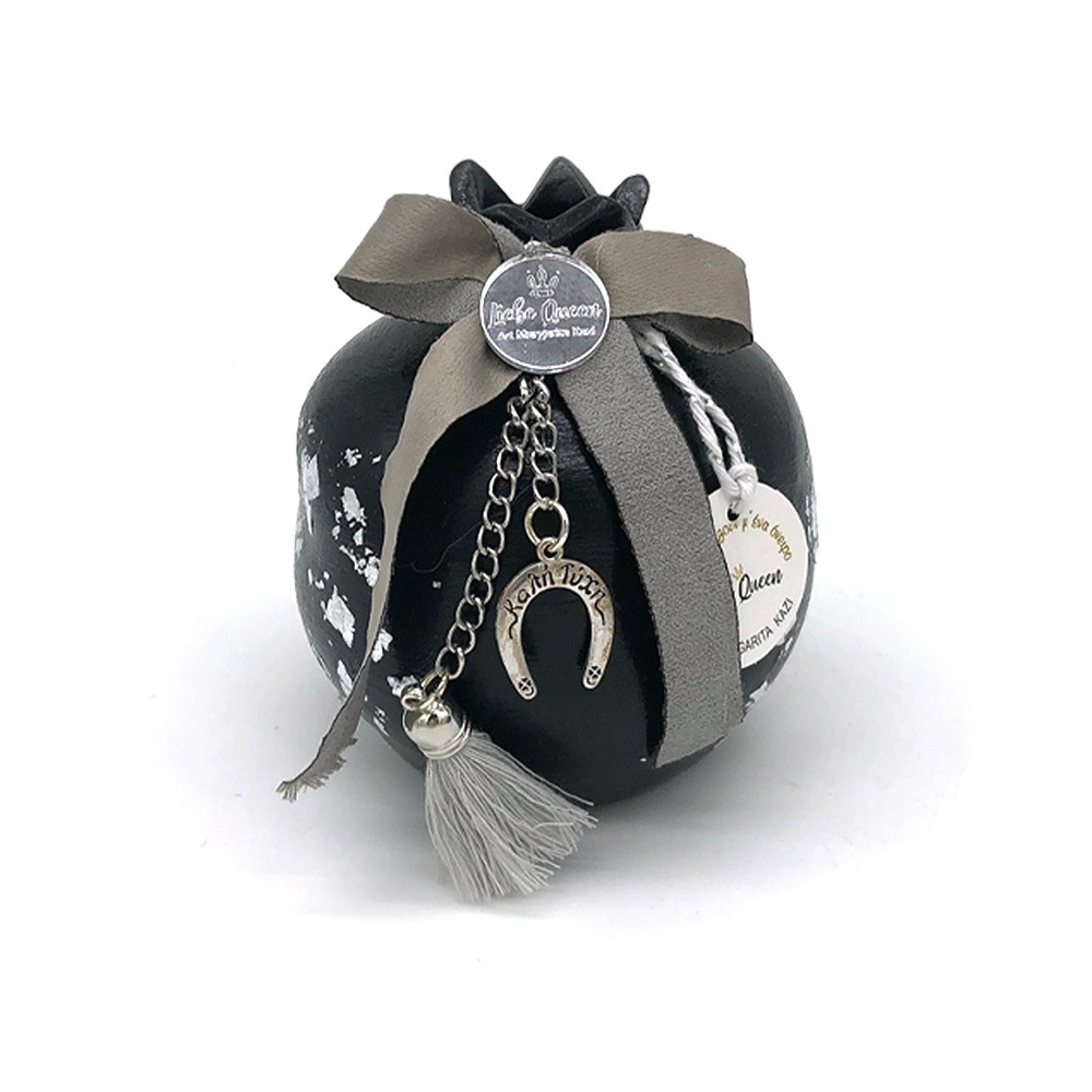 Γούρι Ρόδι κεραμικό μεγάλο μαύρο με πέταλο 12x9.5