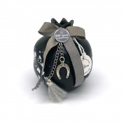 Γούρι Ρόδι κεραμικό μεγάλο μαύρο με πέταλο 12x9.5