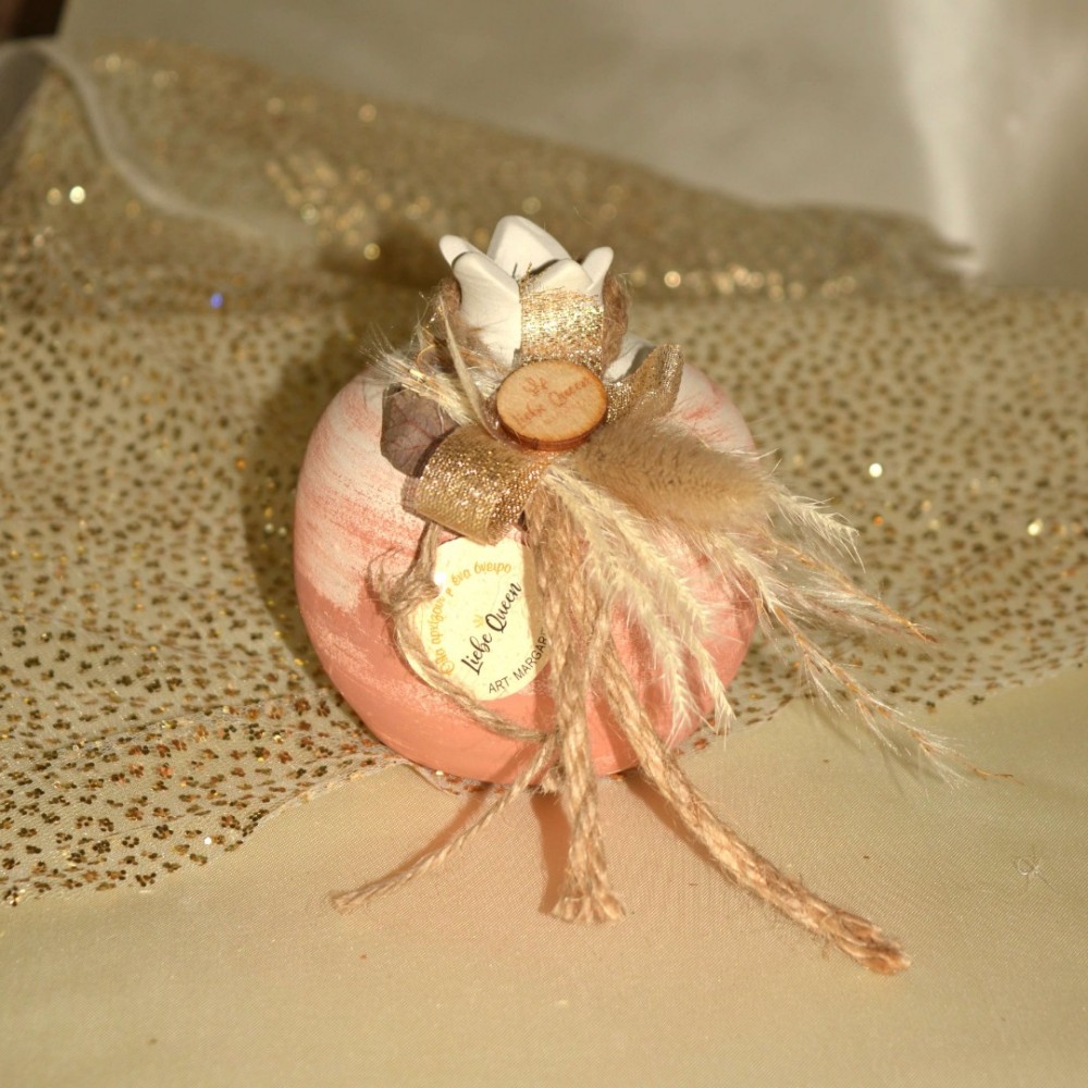 Γούρι Ρόδι κεραμικό με τεχνοτροπία και pampas τερακότα μεσαίο 9x9.5