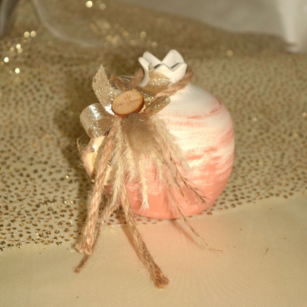 Γούρι Ρόδι κεραμικό με τεχνοτροπία και pampas τερακότα μεσαίο 9x9.5