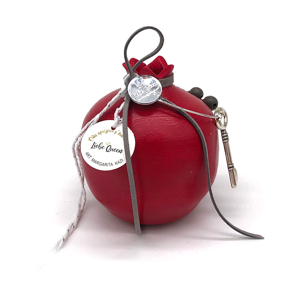 Γούρι Ρόδι κεραμικό μεσαίο κόκκινο με πέταλο 9x9.5