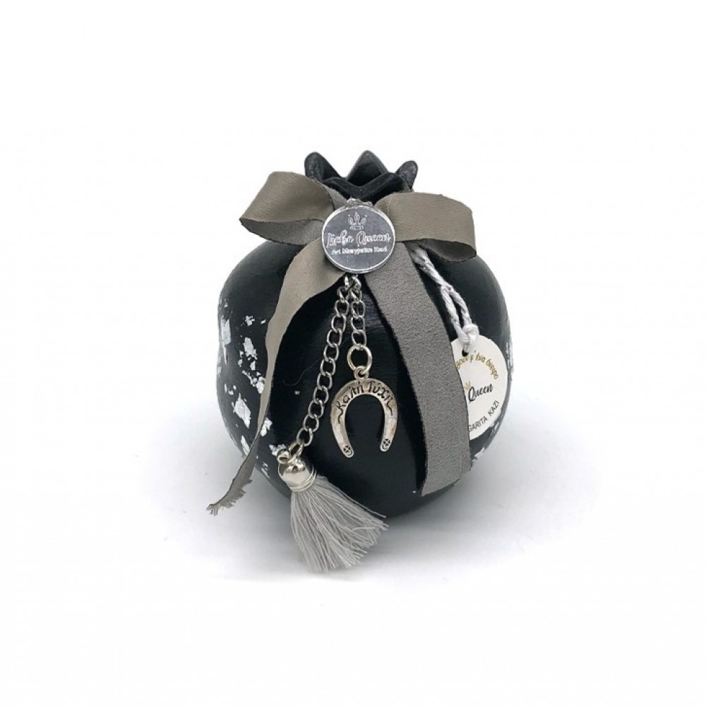 Γούρι Ρόδι κεραμικό μεσαίο μαύρο με πέταλο 9x9.5