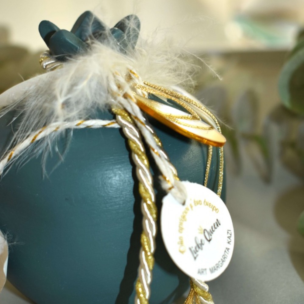 Γούρι Ρόδι κεραμικό πετρόλ με μάτι μεσαίο 9x9.5