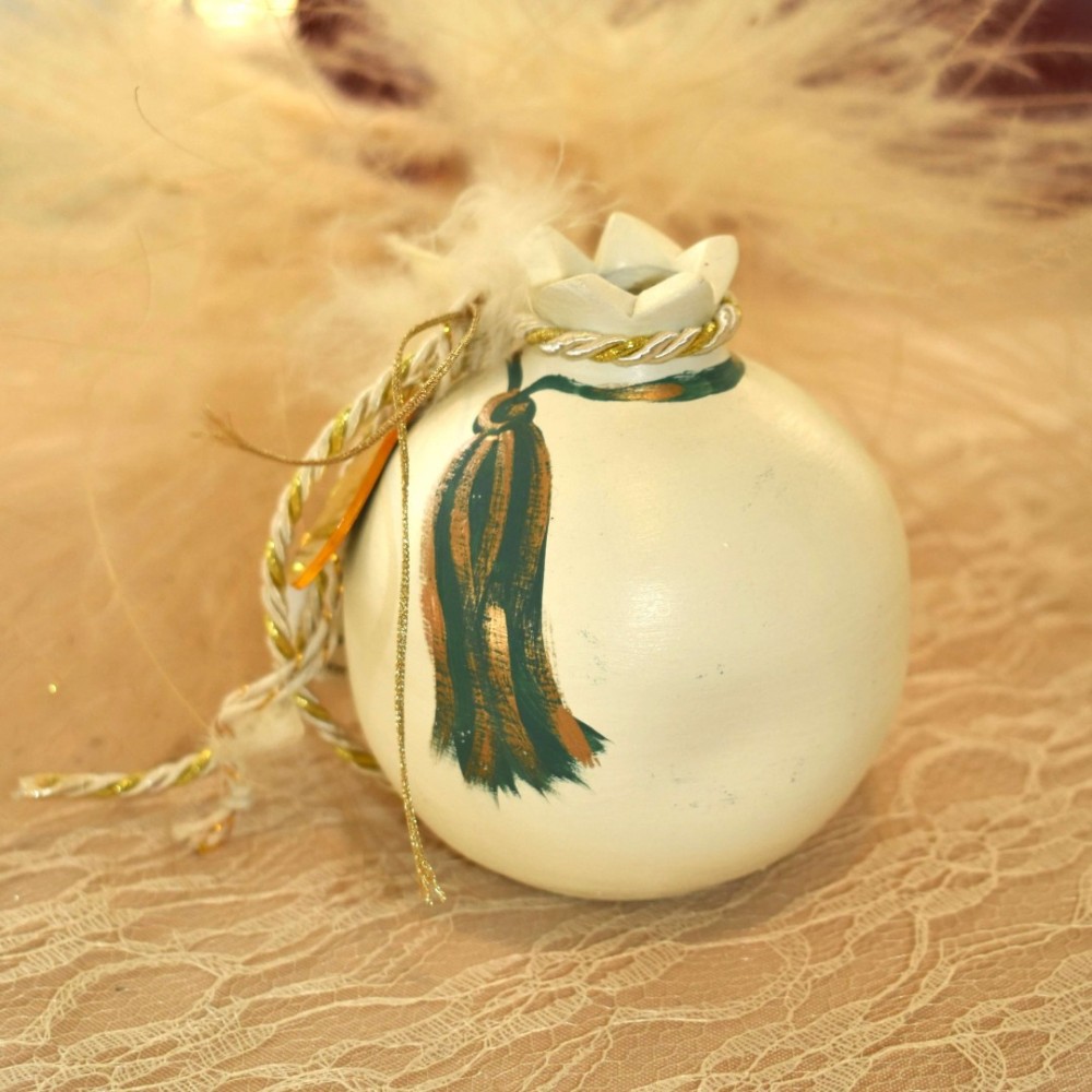 Γούρι Ρόδι κεραμικό ιβουάρ με μάτι μεσαίο 9x9.5