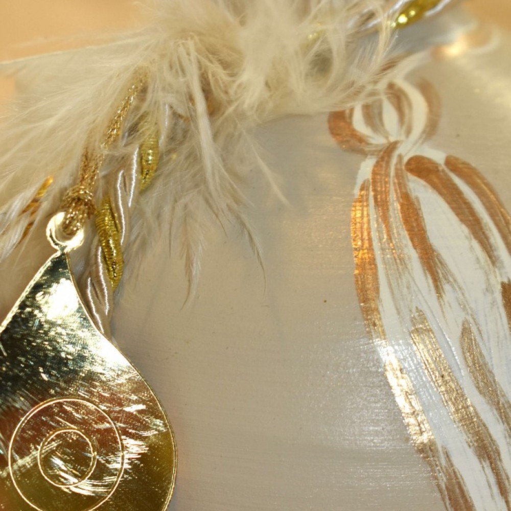 Γούρι Ρόδι κεραμικό μπεζ με μάτι μεγάλο 12x9.5