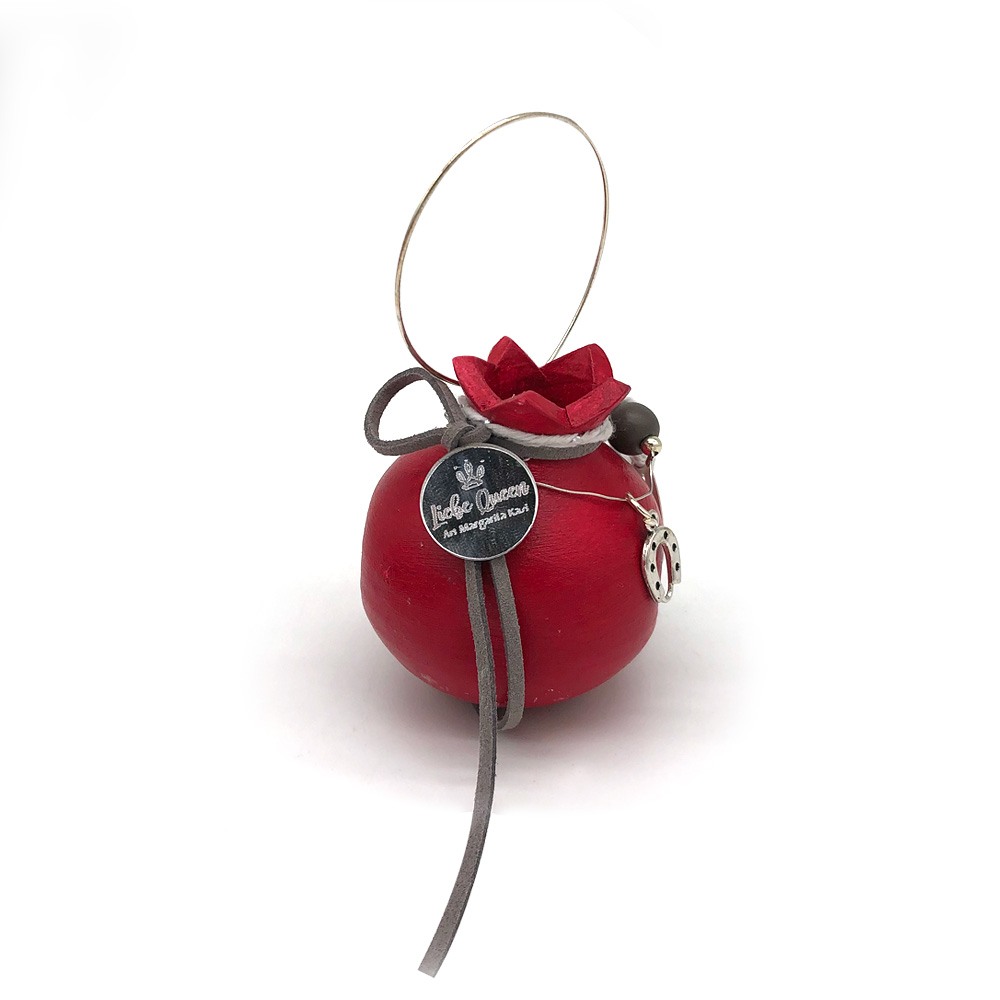 Γούρι Ρόδι κεραμικό μικρό κόκκινο με πέταλο 5.5x7