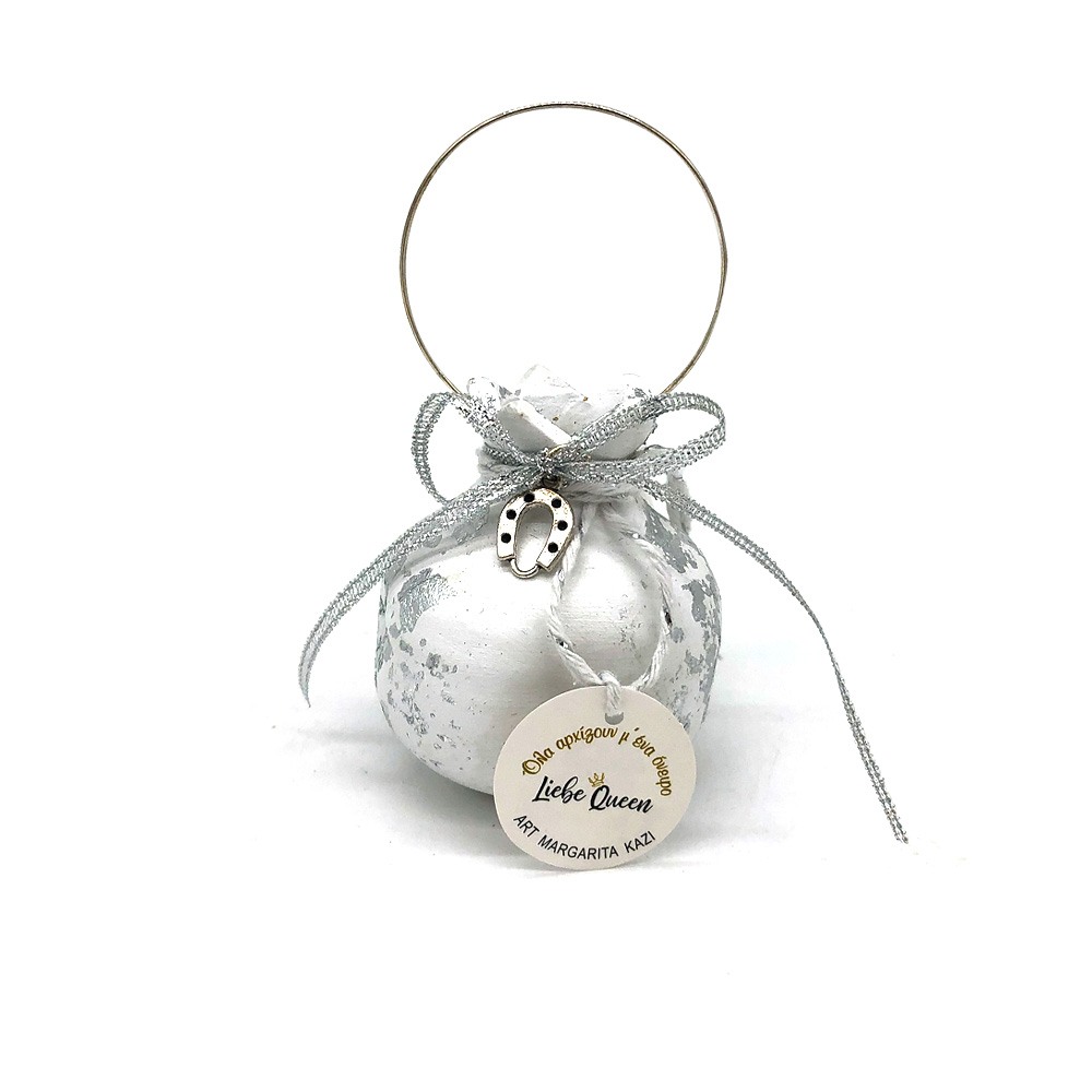 Γούρι Ρόδι κεραμικό μικρό λευκό με πέταλο 5.5x7