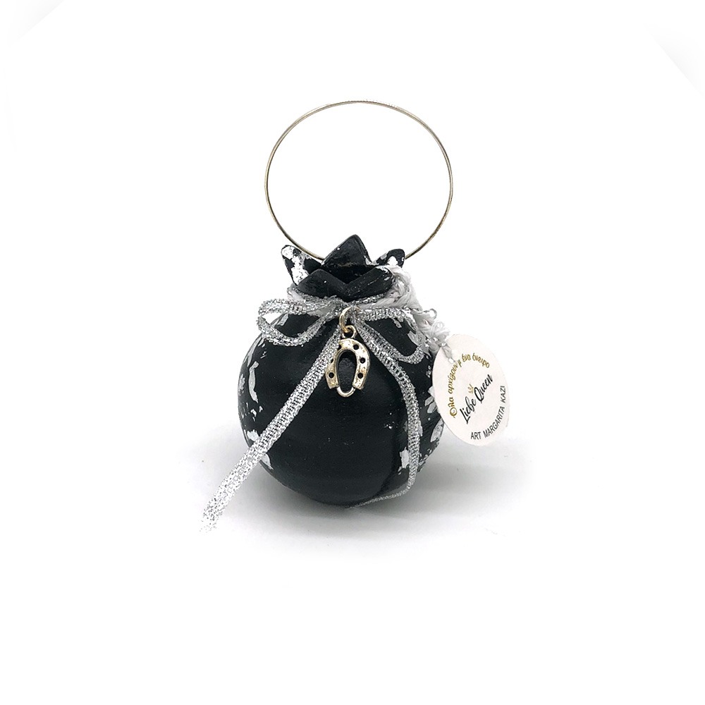 Γούρι Ρόδι κεραμικό μικρό μαύρο με πέταλο 5.5x7