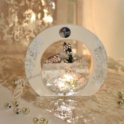 Γούρι ρόδι ασημί plexiglass σε ξύλο λευκό μεγάλο φωτιζόμενο