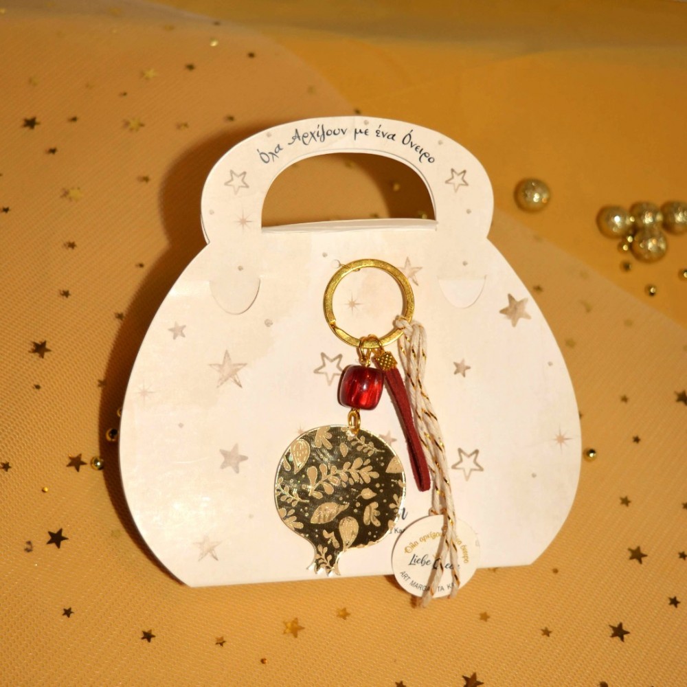 Γούρι μπρελόκ χρυσό ρόδι πλεξιγκλάς