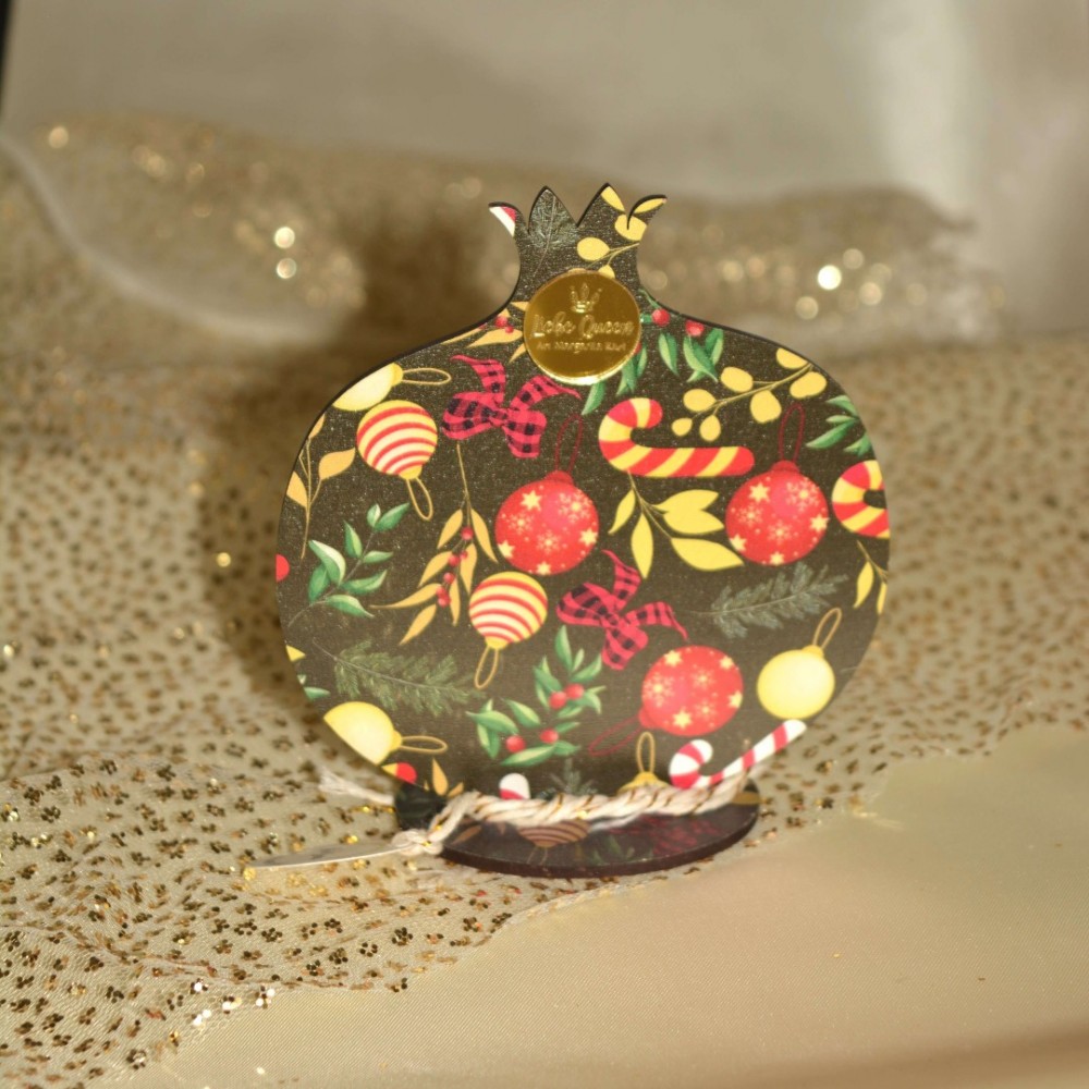 Γούρι χειροποίητο ξύλινο ζωγραφιστό ρόδι μαύρο σε βάση