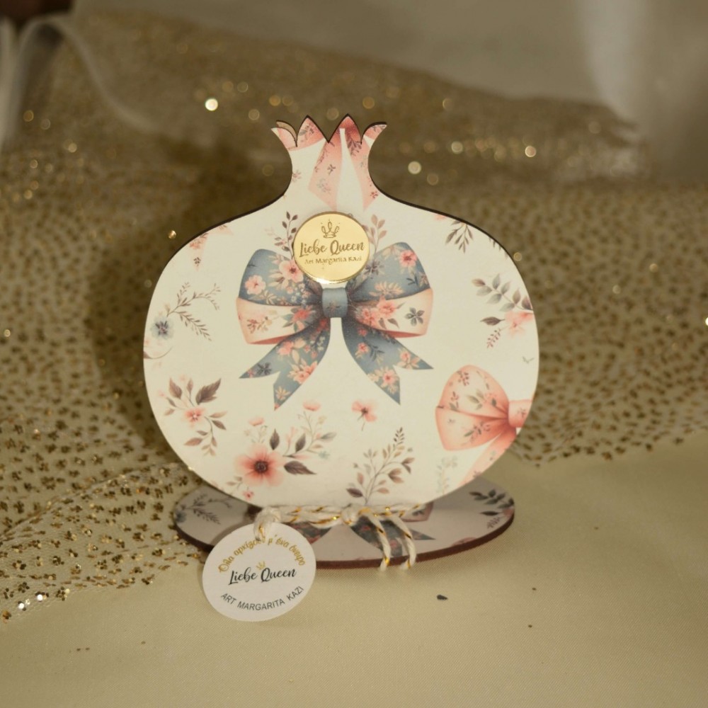 Γούρι χειροποίητο ξύλινο ζωγραφιστό ρόδι σε βάση