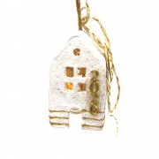 Γούρι σπιτάκι φωτιζόμενο λευκό χρυσή ρίγα