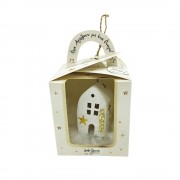 Γούρι σπιτάκι φωτιζόμενο λευκό χρυσή ρίγα