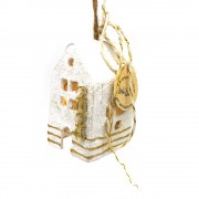 Γούρι σπιτάκι φωτιζόμενο λευκό χρυσή ρίγα