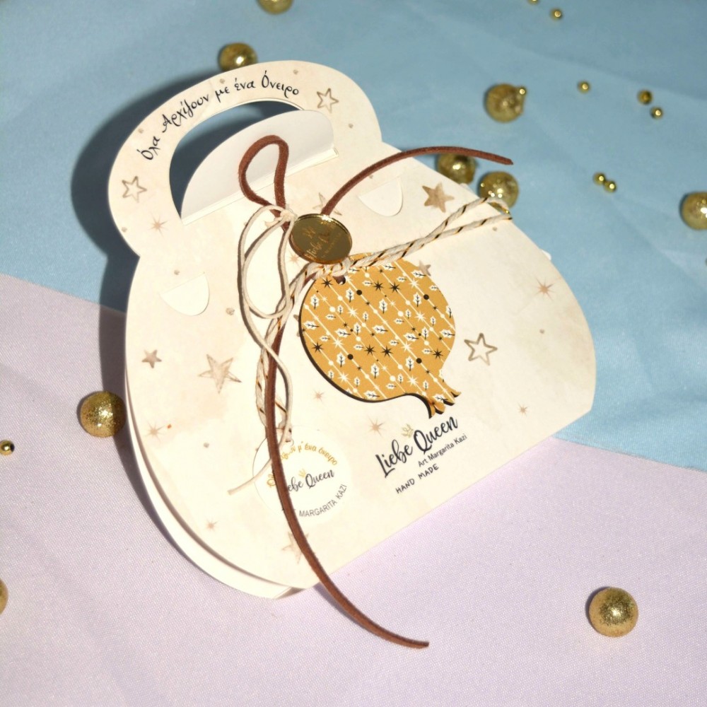 Γούρι Ρόδι κίτρινο κρεμαστό ξύλινο με σχέδιο και κορδόνια